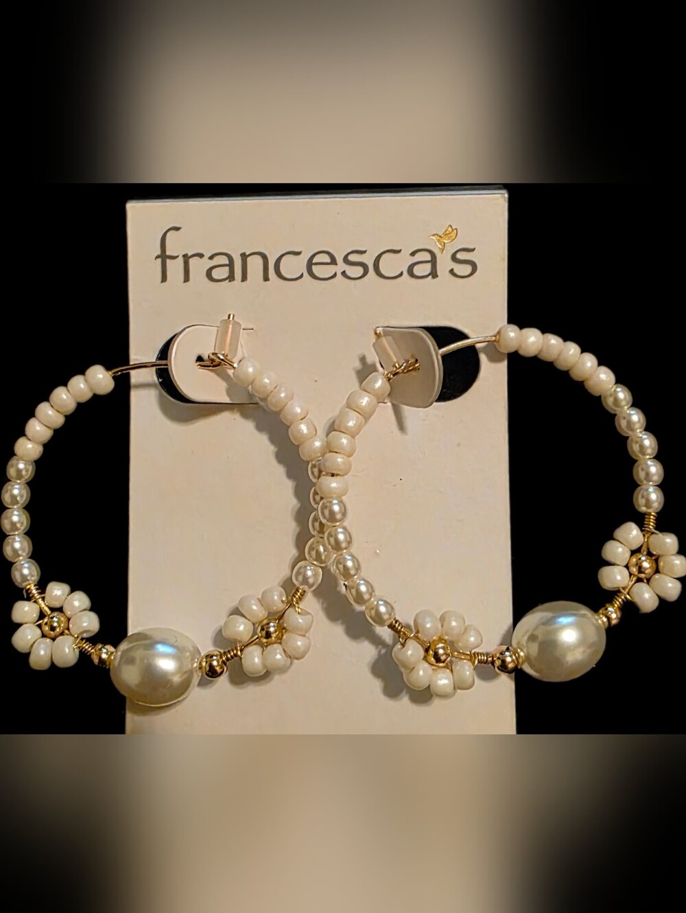 Faux Pearl Beaded Hoop Earrings